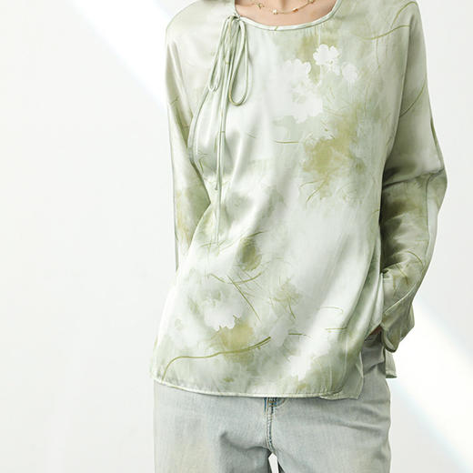 洛诗琳12010新中式气质衬衫2025夏季新款清新国风真丝上衣1005 商品图1