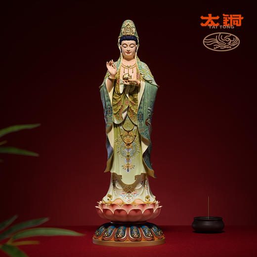太铜《持莲观音》客厅桌面铜观音摆件 家居工艺品摆件 商品图1