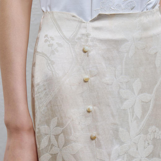 玳莎国风提花半身裙2025年夏季新款优雅新中式开叉中长款直筒裙  FB34303 商品图3