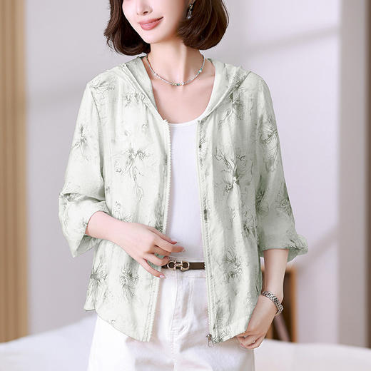 雀说 时尚轻薄连帽开衫透气防晒衣女325012 商品图3