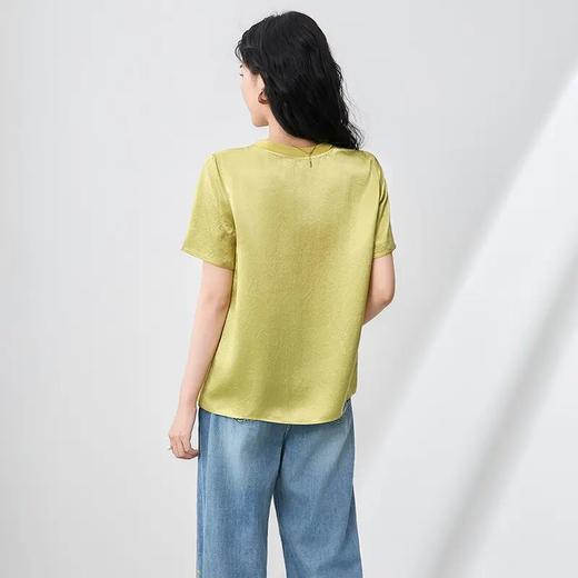 【高货wl】全新升级【铂金会员211/天猫279/差价68】(94632) 洛诗琳女夏新款时尚宽松凉感抓绉醋酸缎面T恤简约短袖上衣 商品图1
