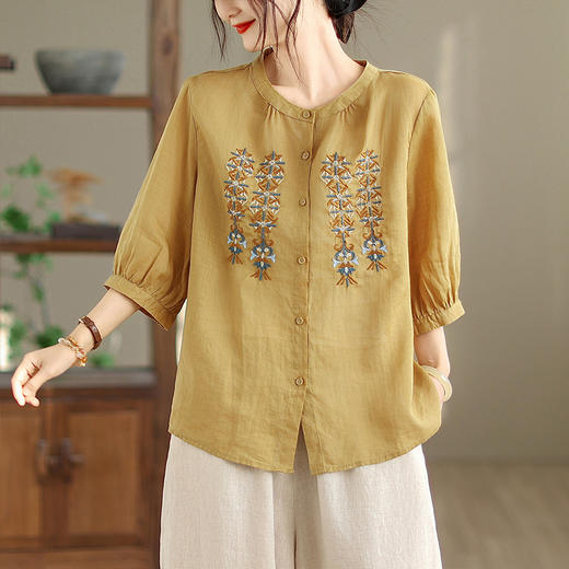雀说 重工刺绣文艺衬衫气质立领衬衣B100-6869 商品图1