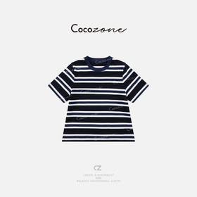 COCO ZONE 刘一一 撞色条纹圆领短袖复古通勤风T恤CD2A0742