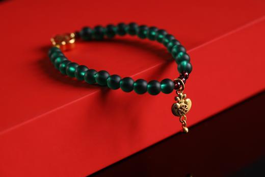 YLLL0010°绿琉璃+沙金钱袋吊坠手串 商品图2