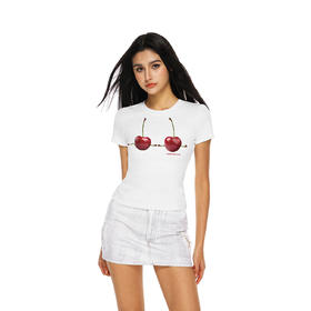 FDR官方店 樱桃印花修身短袖T恤女夏季圆领显瘦体恤上衣