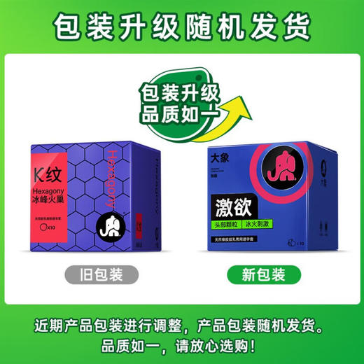 大象避孕套情趣系列K纹款纹理润滑冰火快感套情趣用品健康安心天然乳胶刺激贴合易戴润滑安全套 (3只) 商品图1