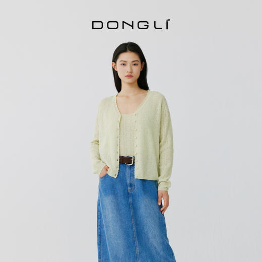 东黎 • 托斯卡纳系列—浮浮花开 山羊绒春季女士V领挑孔开衫 5145 商品图1