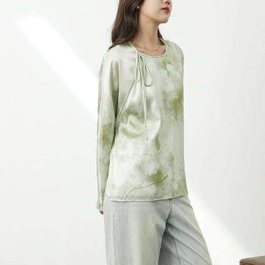 洛诗琳12010新中式气质衬衫2025夏季新款清新国风真丝上衣1005 商品图2