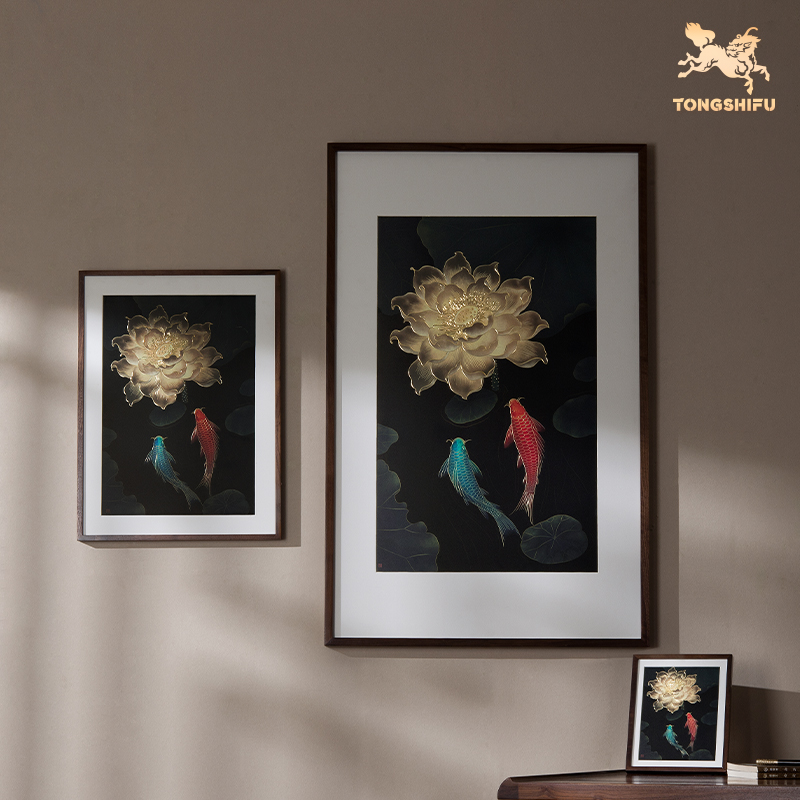 铜师傅 手工錾刻 铜雕画《福运锦鲤》客厅玄关沙发背景墙装饰画