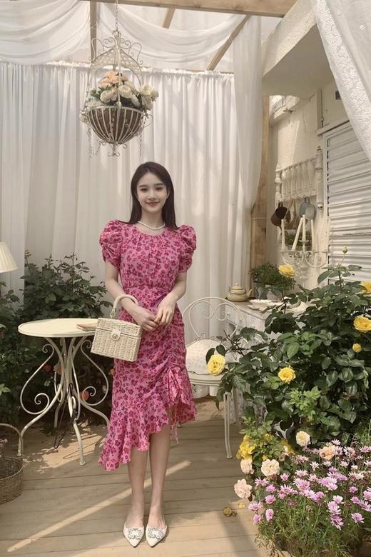 SUMMER & SAGE 玫红色花朵抽褶连衣裙 18291 商品图0