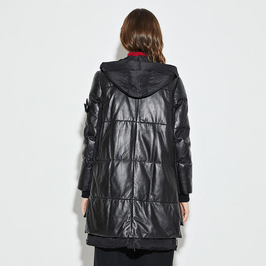 13R4-FP8344G000103 柯利亚诺KOREANO简约时尚宽松拼接连帽H型长款女士皮衣皮草 保暖 商品图2