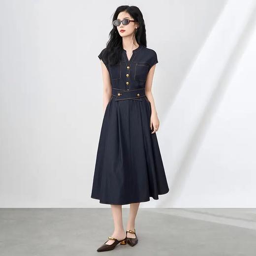 【高货wl】全新升级【铂金会员339/天猫459/差价120】(04953) 洛诗琳新款轻熟复古港风气质修身坎肩裙子冰丝棉牛仔裙 商品图0