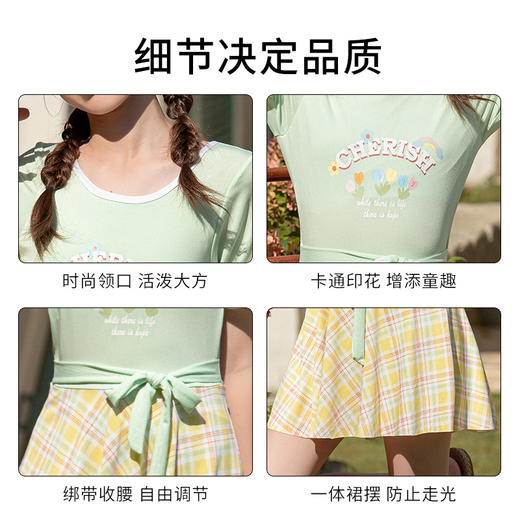 【柔软舒适面料，安心学游泳~】泳衣日系新款 中大童卡通保守裙式 公主少女海边速干连体 小清新泳装-QQ 商品图3