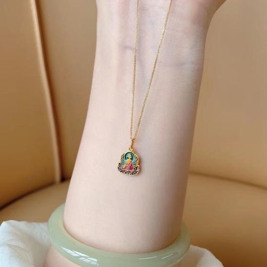 【敦煌佛手莲花项链】敦煌古法沙金复古项链 小众设计 绿度母吊坠如来佛手莲花锁骨链 商品图0
