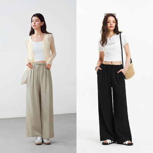 森马休闲裤女打褶垂感阔腿裤慵懒风2025夏季新款百搭宽松肌理长裤 商品图2