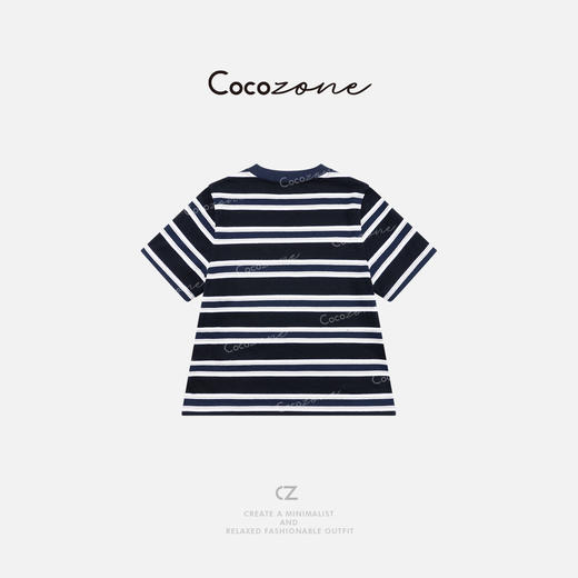 COCO ZONE 刘一一 撞色条纹圆领短袖复古通勤风T恤CD2A0742 商品图1