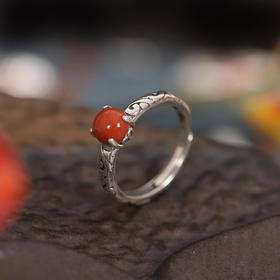 戒指 祥云花纹南红玛瑙 s925银