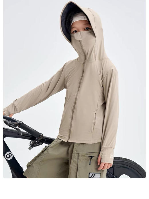 【冰丝凉感防晒衣，有效阻隔紫外线！】男女童修身防晒衣 有口袋大帽檐 透气速干黑胶帽檐 upf50原纱外套-QQ 商品图2