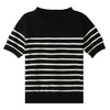 丁摩 春夏新款黑白条纹针织短袖t恤女宽松圆领正肩气质减龄打底体5ZF-275 商品缩略图4