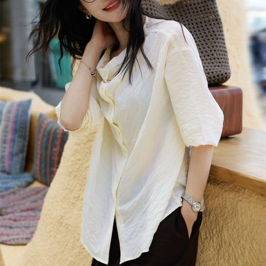 LONGNVFAIR | 微皱苎天丝肌理感凉感荡领衬衣 微皱立体肌理 柔软飘逸 慵懒高级 商品图2