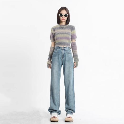 雀说 牛仔高腰显瘦窄版休闲直筒长裤子 商品图2