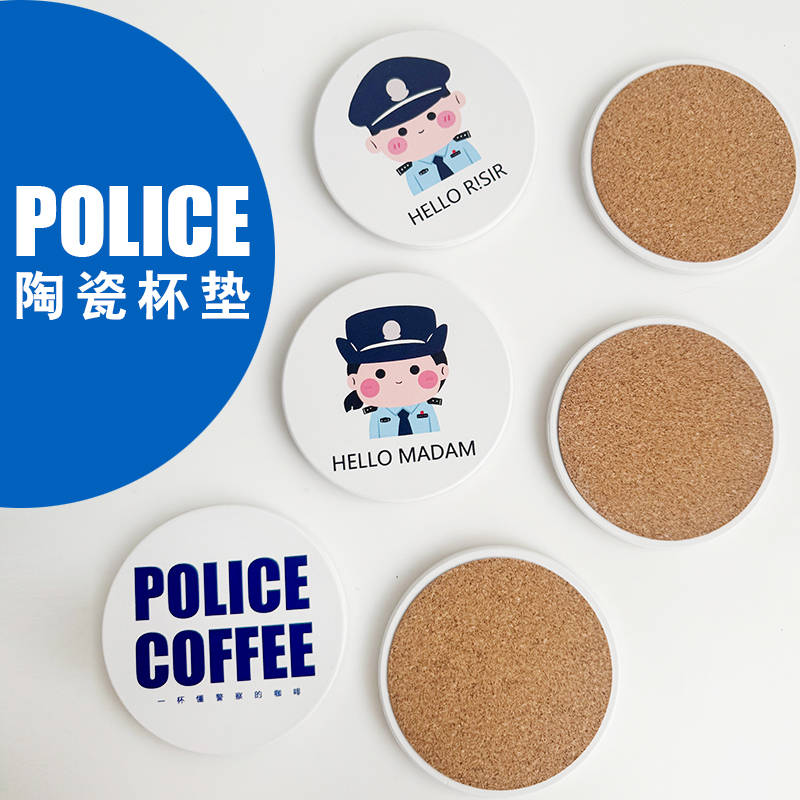 叱咤小警陶瓷杯垫艺术陶瓷吸水杯垫耐热易清洗背面软木