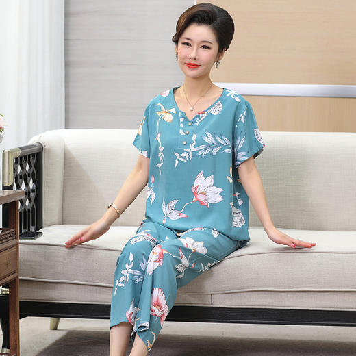 【中老年妈妈睡衣】春夏季新款 短袖长裤全人棉绸家居服套装 加特大码  商品图8