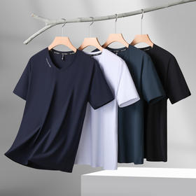 【DK】大依优型大码冰丝V领短袖T恤弹力半袖夏季加肥加大肥佬休闲运动宽松透气弹力男装上衣