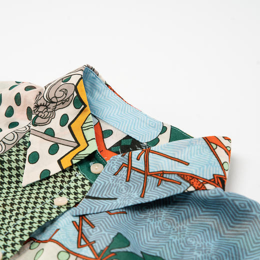 谜底花色衬衫七分袖女2025夏季新款复古风印花合体衬衣257MC7728 商品图3