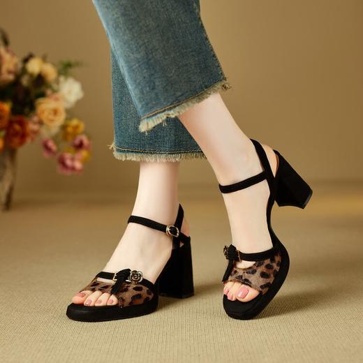 【预售5天】欧美性感超高跟露趾凉鞋女夏新款时尚豹纹粗跟罗马鞋JGGXY&J107-4 商品图0