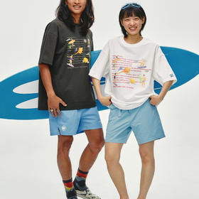 CryingCenter 夏日海边 冲浪步骤 手绘插画宽松T恤短袖 哭喊中心