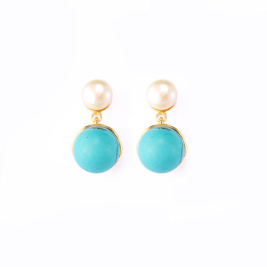 丁摩 925银针天然淡水珍珠耳环高级感绿松石复古耳坠耳饰5ZF-0026 商品图4