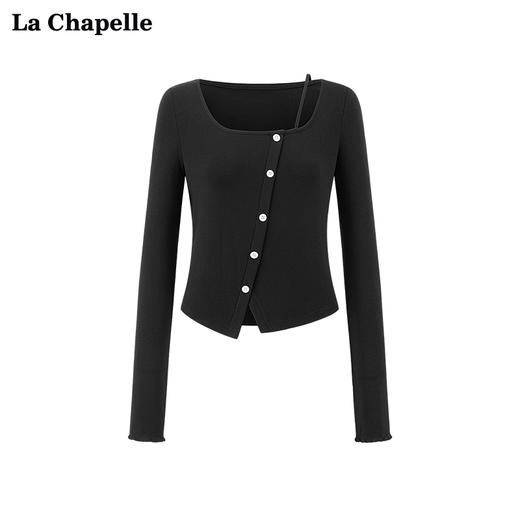 天猫同步【弹力修身打底】拉夏贝尔/La Chapelle吊带不规则斜扣长袖T恤女设计感修身显瘦上衣 商品图1