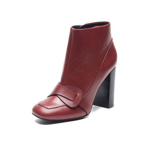 汤丽柏琦Tory Burch   Tory Burch女款酒红色侧拉链方头粗跟短靴 商品图1