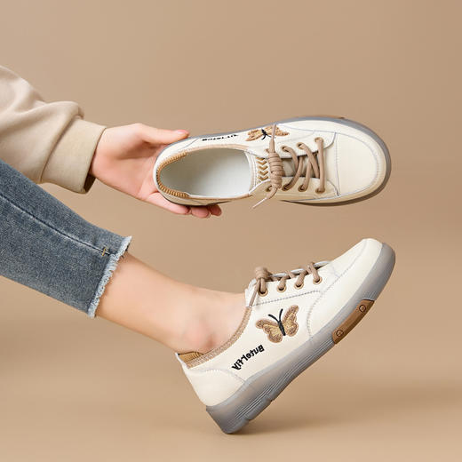 小白鞋时尚休闲软底鞋，平底蝴蝶前系带板鞋SY- 2603 商品图0