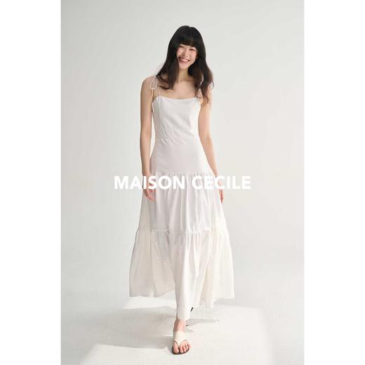 MAISON CECILE复古法式随性格纹/白色收腰显瘦A字吊带连衣裙 商品图3