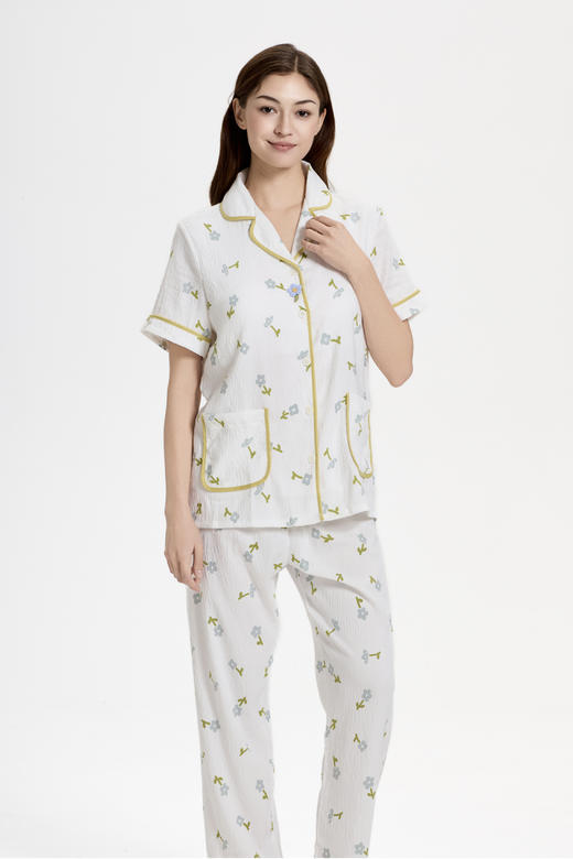 连绵·棉感涤碎花三件套 (短袖+长裤+短裤) 胸垫款 商品图1