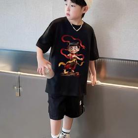 19.9清仓【100%棉】男童女童 （大图-魔童火山哪吒）哪吒印花T短袖2025-喜出