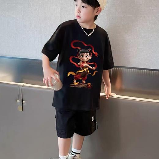 19.9清仓【100%棉】男童女童 （大图-魔童火山哪吒）哪吒印花T短袖2025-喜出 商品图0