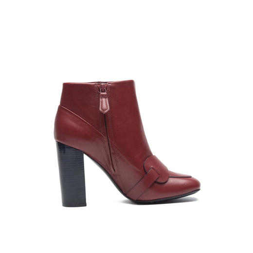 汤丽柏琦Tory Burch   Tory Burch女款酒红色侧拉链方头粗跟短靴 商品图2