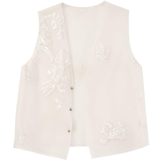 玳莎真丝马甲女2025年夏季新款珠片刺绣新中式国风桑蚕丝背心上衣  FB37002 商品图4