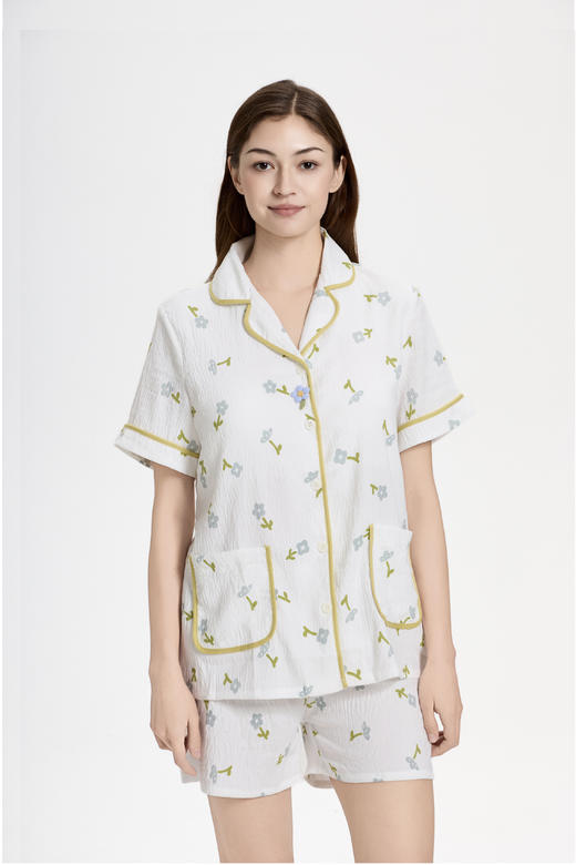 连绵·棉感涤碎花三件套 (短袖+长裤+短裤) 胸垫款 商品图7