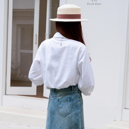 谜底白衬衫七分袖女士2025夏季新款通勤风印花合体衬衣256MC6246 商品图2