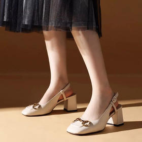 洛诗琳13221高级感马衔扣凉鞋2025新款方圆头粗跟真皮凉鞋81840