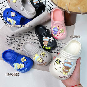 【萌趣卡通设计，时尚必备！】夏季宝宝包头拖鞋 中大童亲子 卡通软底室内外穿 沙滩凉鞋 防滑洞洞鞋-QQ