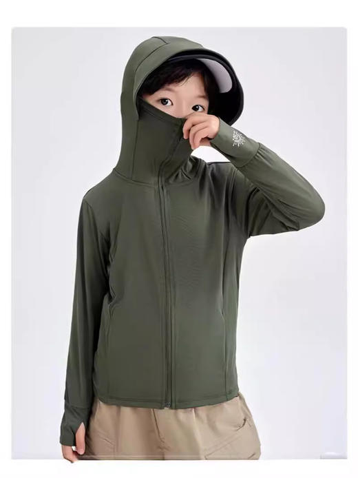 【冰丝凉感防晒衣，有效阻隔紫外线！】男女童修身防晒衣 有口袋大帽檐 透气速干黑胶帽檐 upf50原纱外套-QQ 商品图1