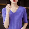 丁摩 五分袖针织打底衫女V领套头半袖薄毛衣简约纯色毛衫中袖上衣T恤5ZF-4281 商品缩略图3