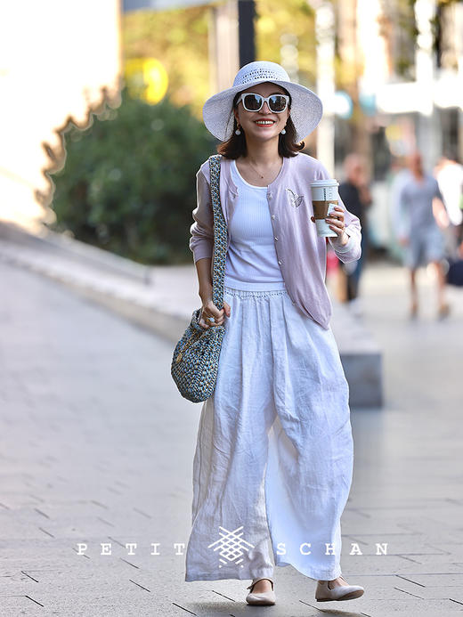 PETIT SCHAN小闪 CLO#798 deep breathing 身呼吸 纯亚麻松紧腰九分阔腿裤 商品图4