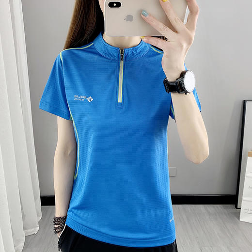 丁摩 立领速干衣短袖女弹力薄款透气快干衣跑步运动徒步户外登山半袖5ZF-2102 商品图1