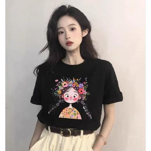 工厂直促价【100%棉】情侣（花冠女孩-大标）柯式印花短袖T恤-喜出 商品图1